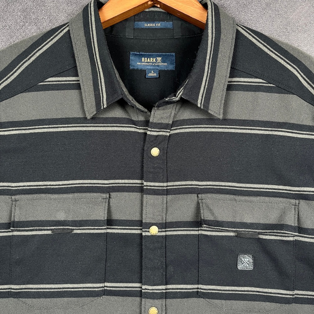 Roark Diablo Flannel Shirt Men Large Black Military Classic Fit Long Sleeve Snap